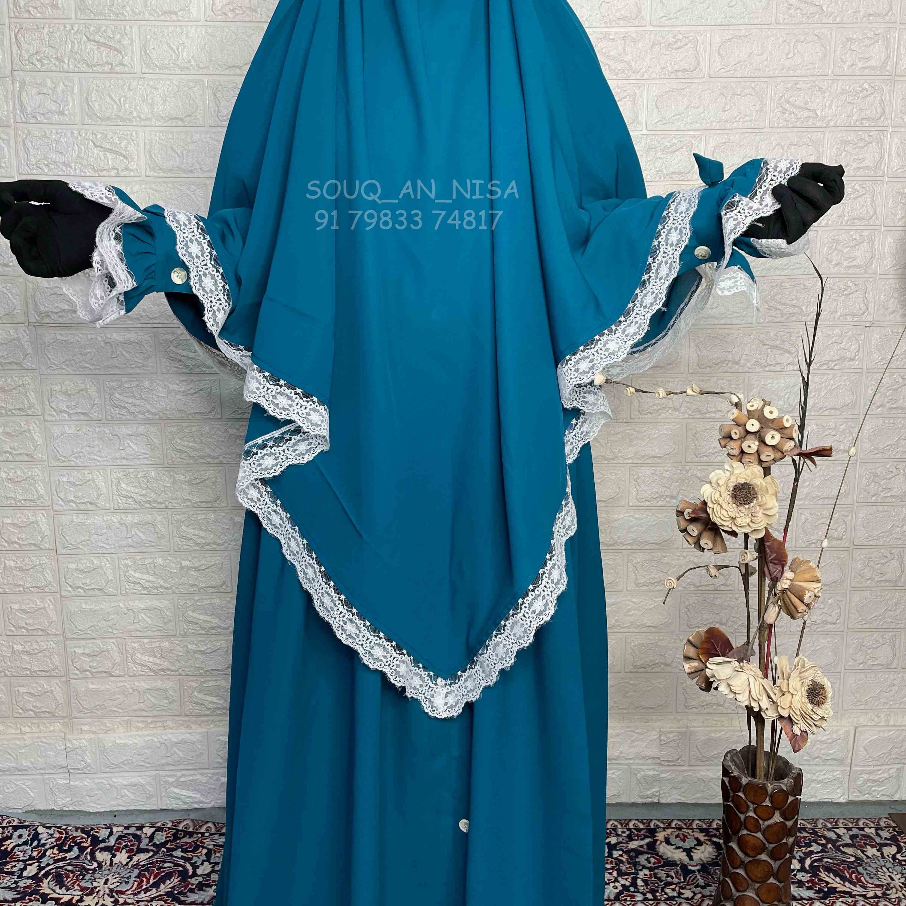 Teal Diamond Khimar With Lace