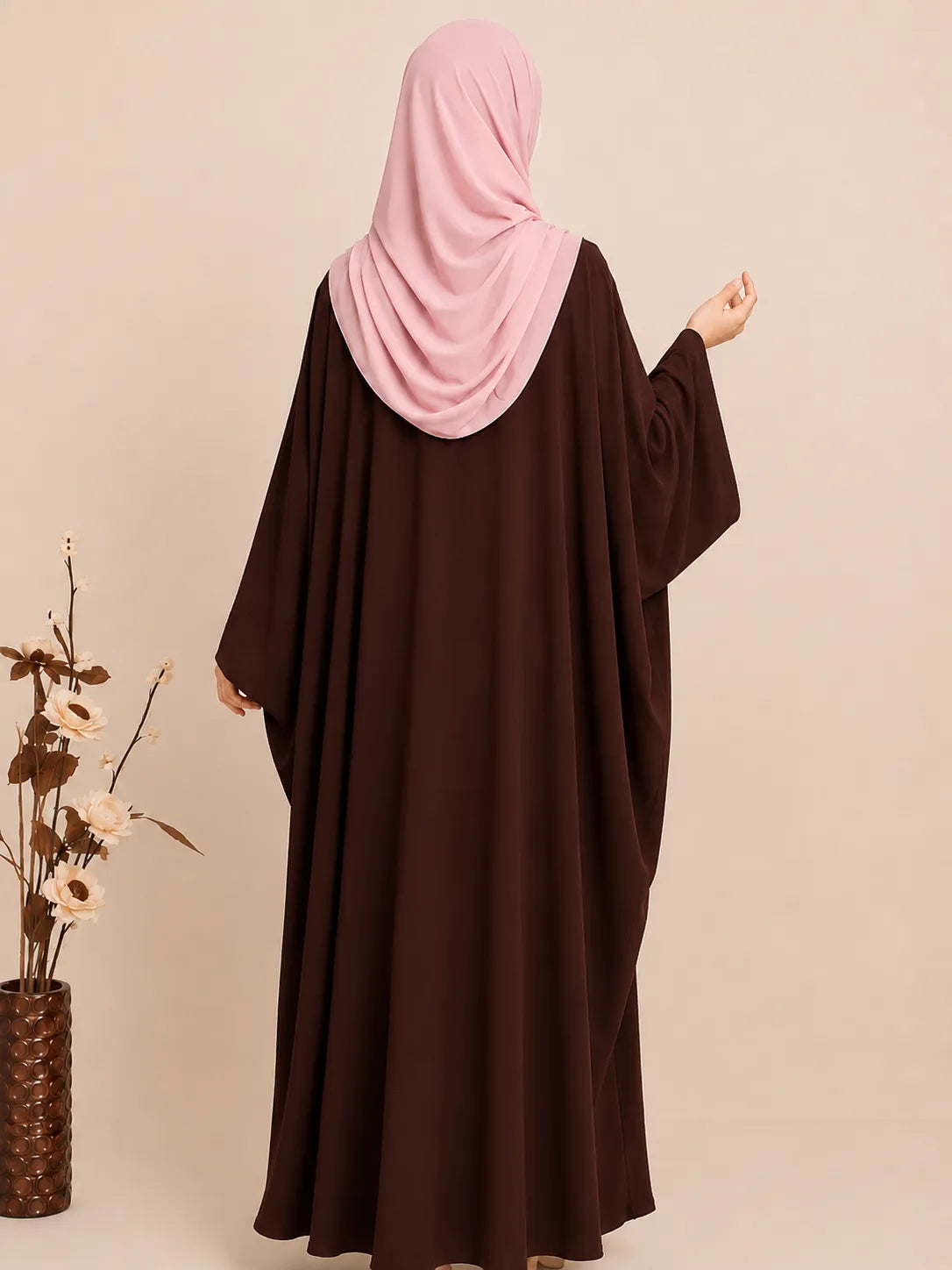 Brown Kaftan Abaya With Broad Sleeves