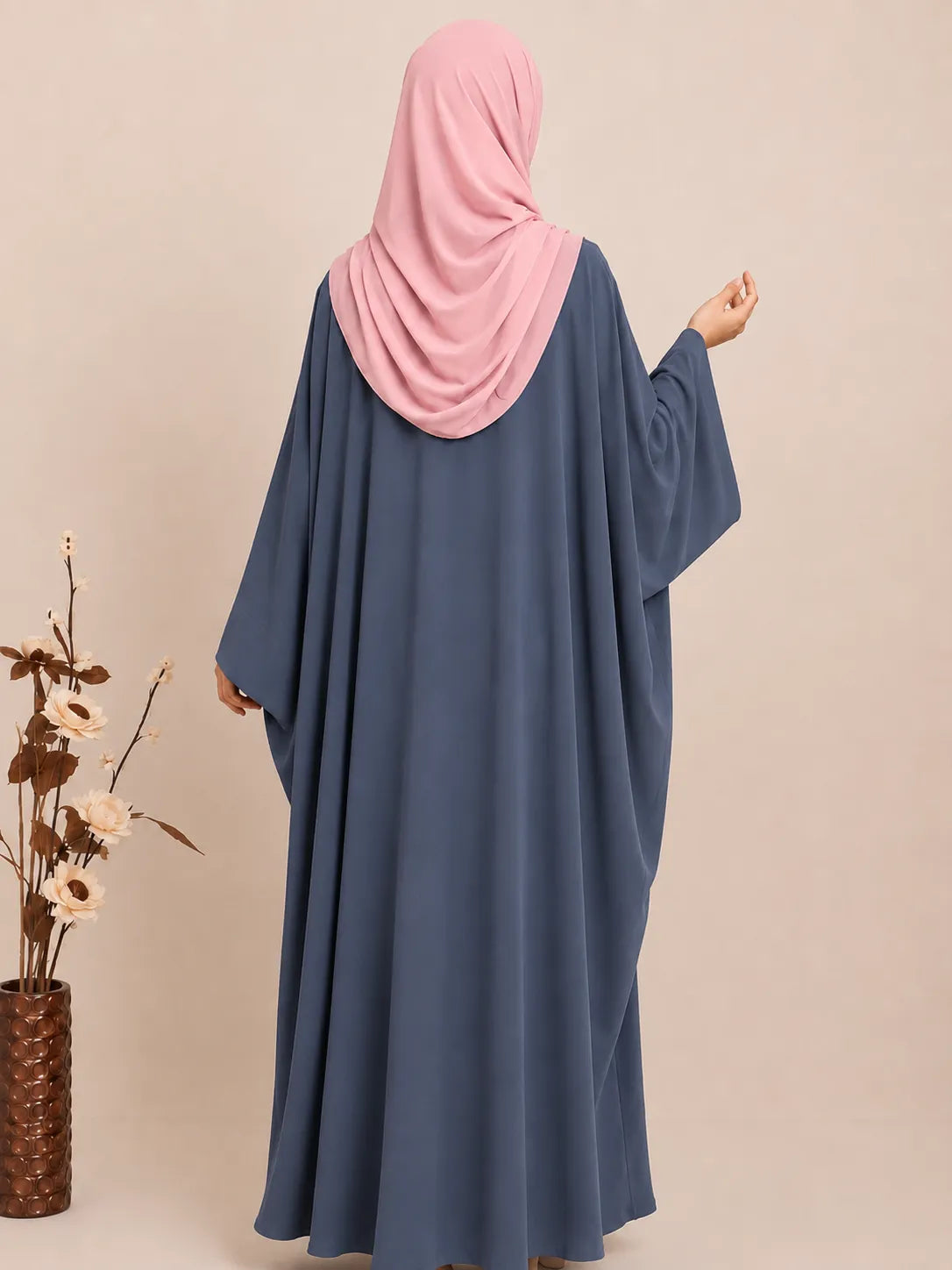 Grey Kaftan Abaya With Broad Sleeves