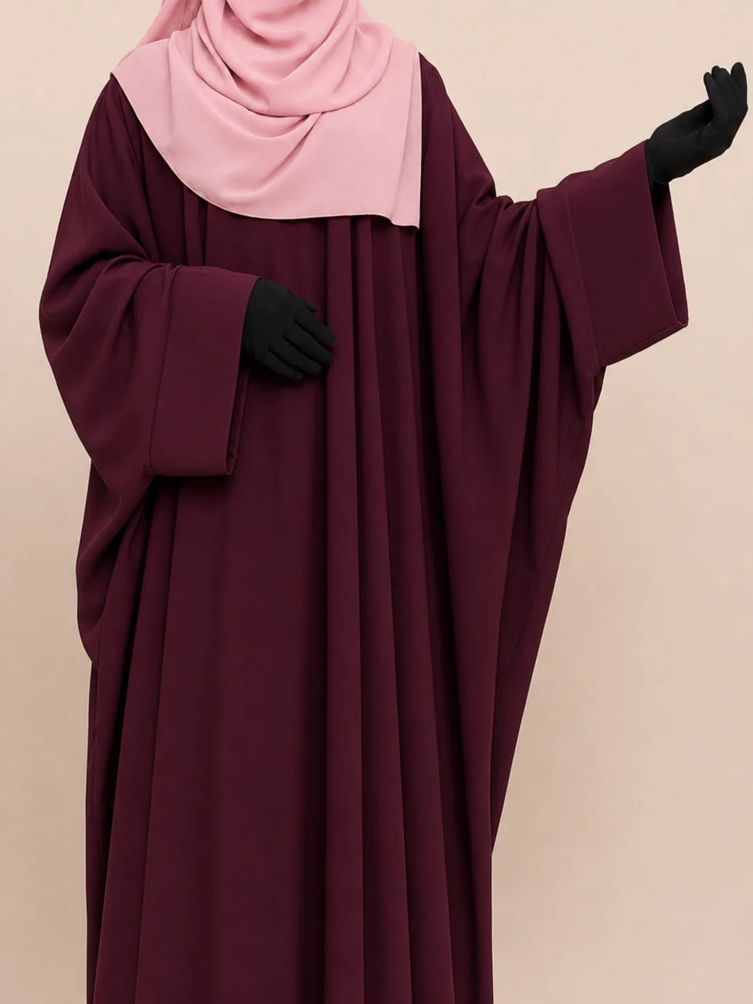 Maroon Kaftan Abaya With Broad Sleeves