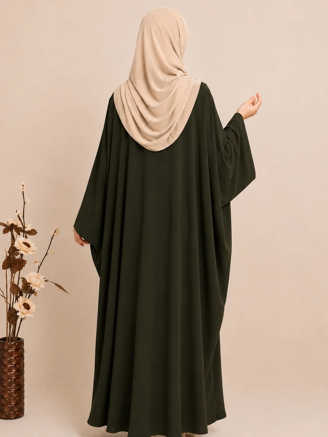 Olive Kaftan Abaya With Broad Sleeves