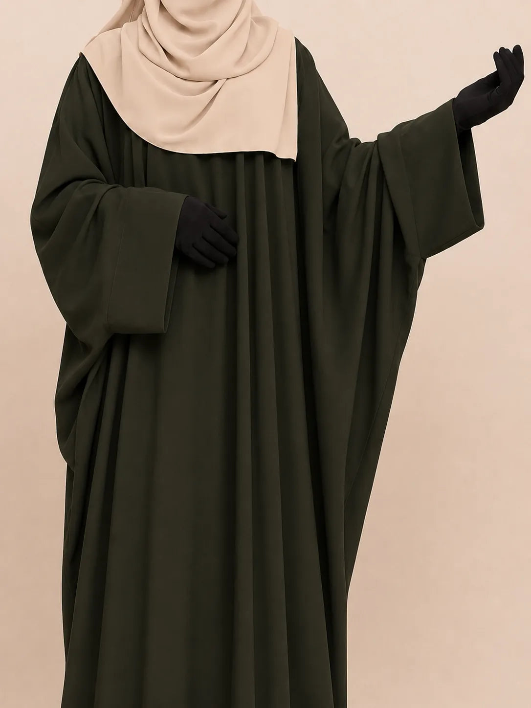 Olive Kaftan Abaya With Broad Sleeves