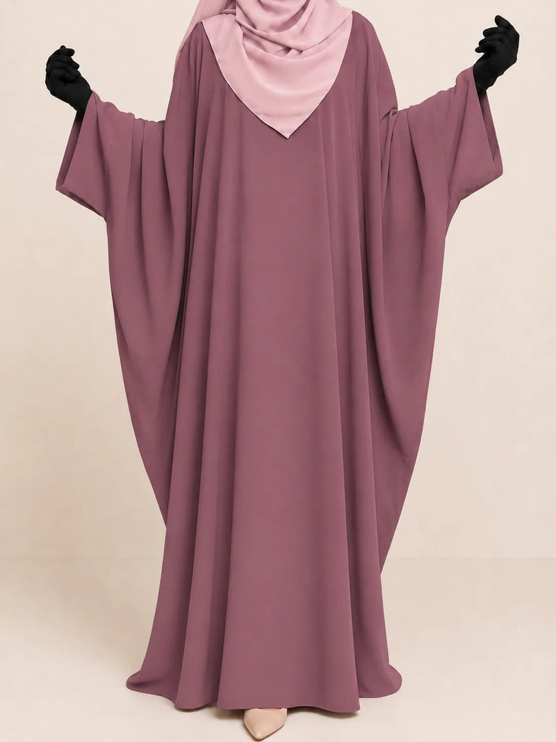 Dusty Mauve Kaftan Abaya With Broad Sleeves