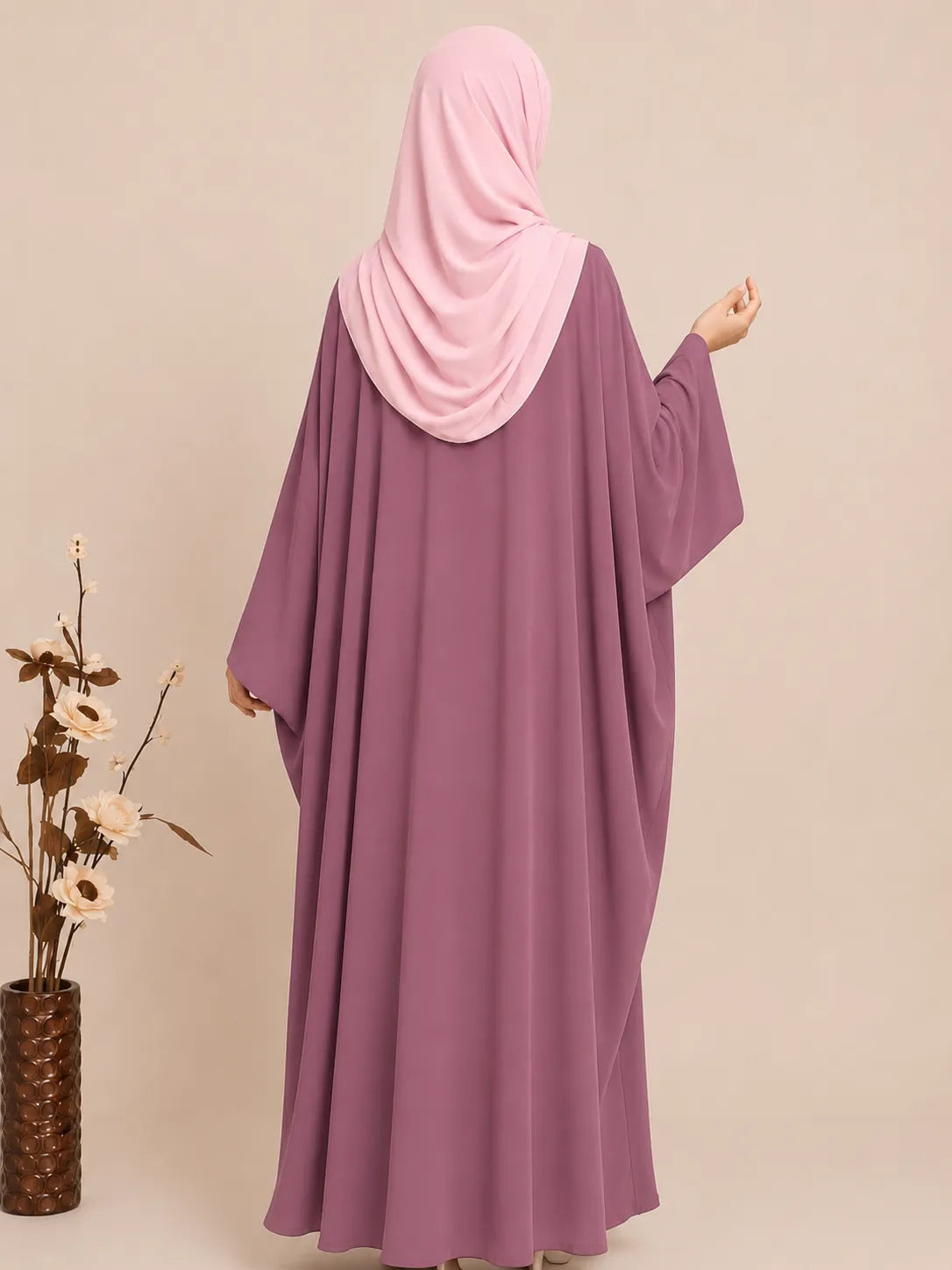 Dusty Mauve Kaftan Abaya With Broad Sleeves