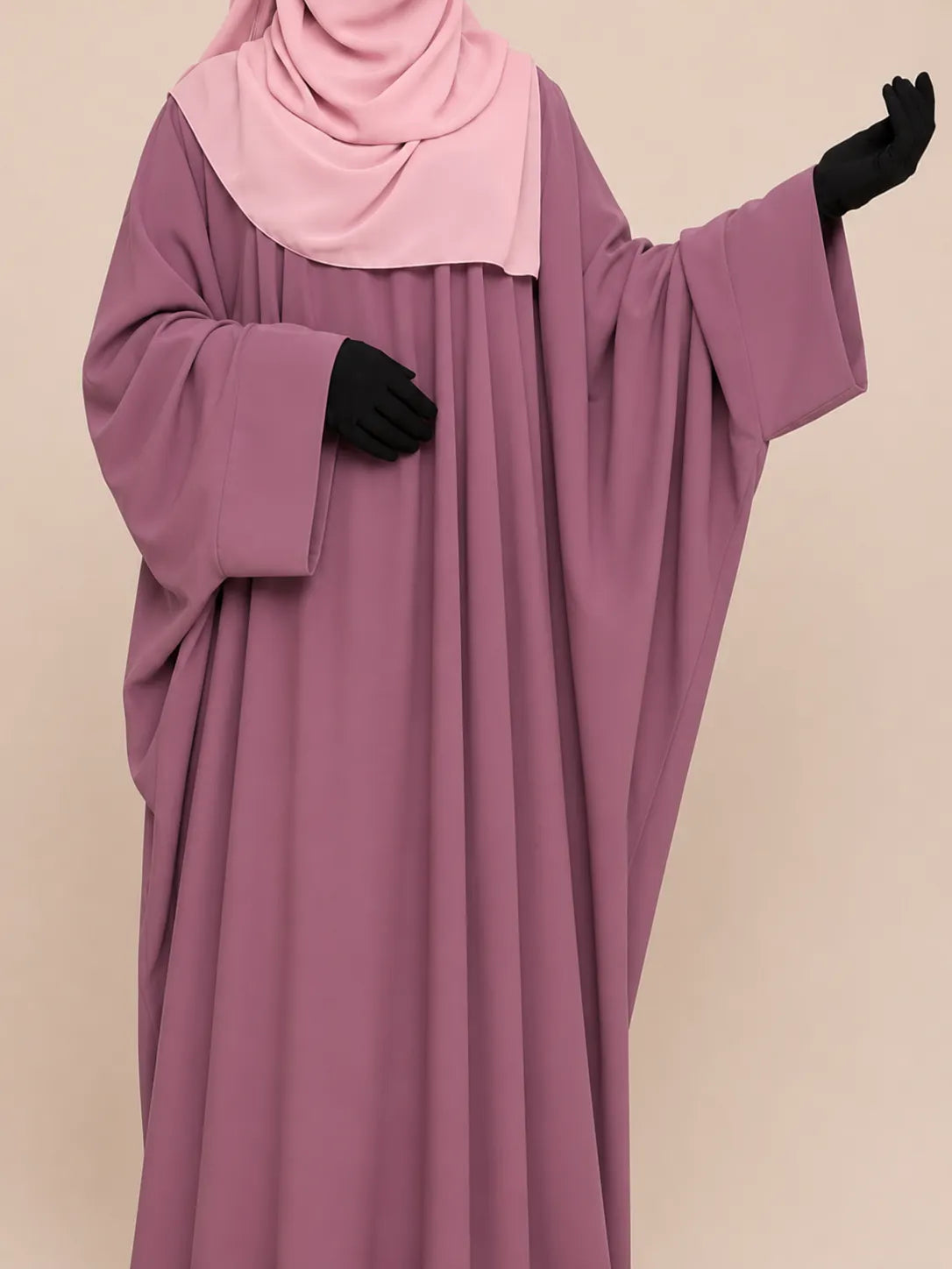 Dusty Mauve Kaftan Abaya With Broad Sleeves