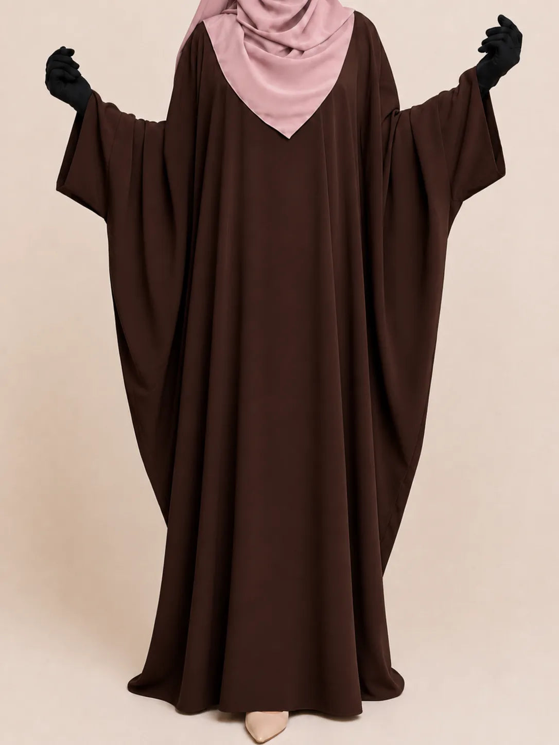 Brown Kaftan Abaya With Broad Sleeves
