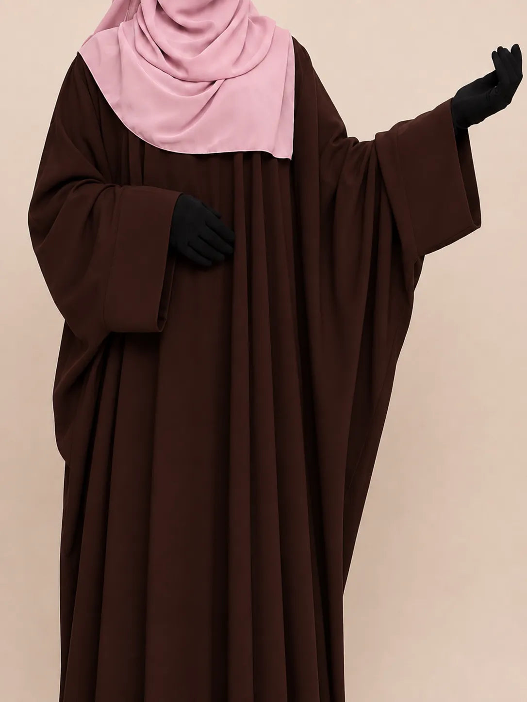 Brown Kaftan Abaya With Broad Sleeves