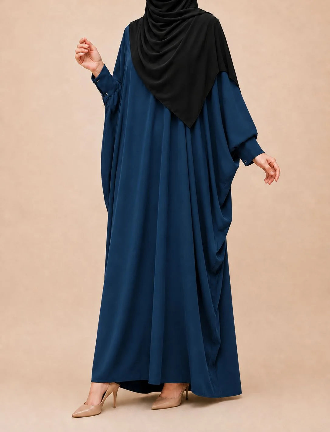 Crystal Blue Kaftan Abaya With Cuff Sleeves