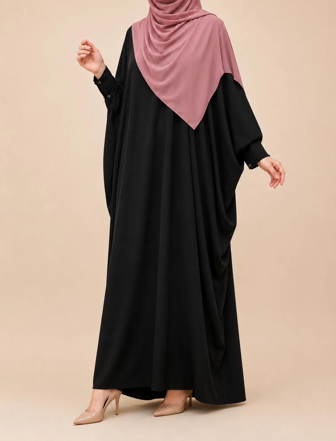 Black Kaftan Abaya With Cuff Sleeves