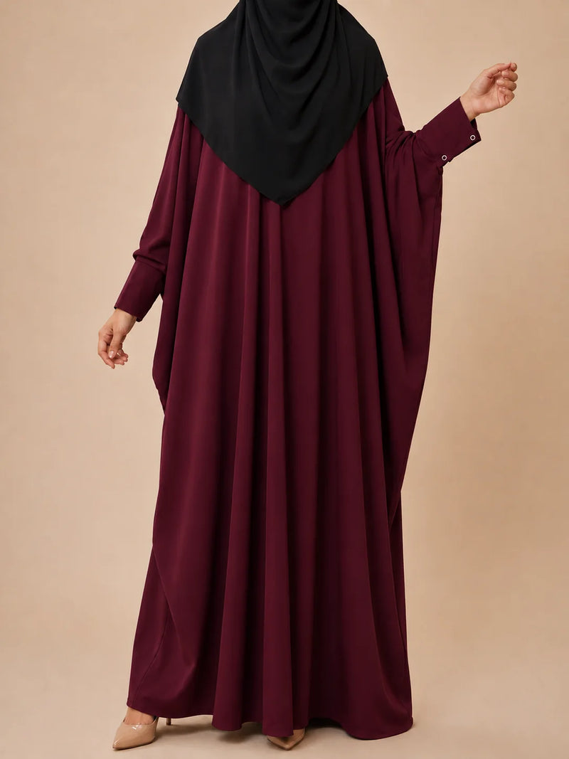 Maroon Kaftan Abaya With Cuff Buttons