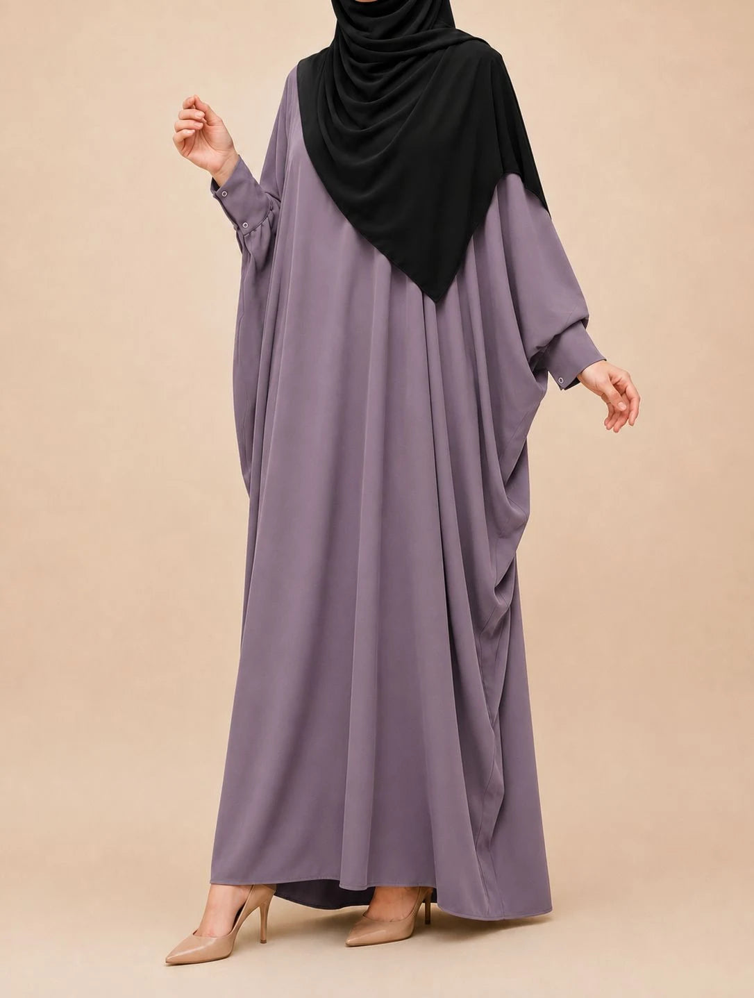 Lavender Kaftan Abaya With Cuff Sleeves