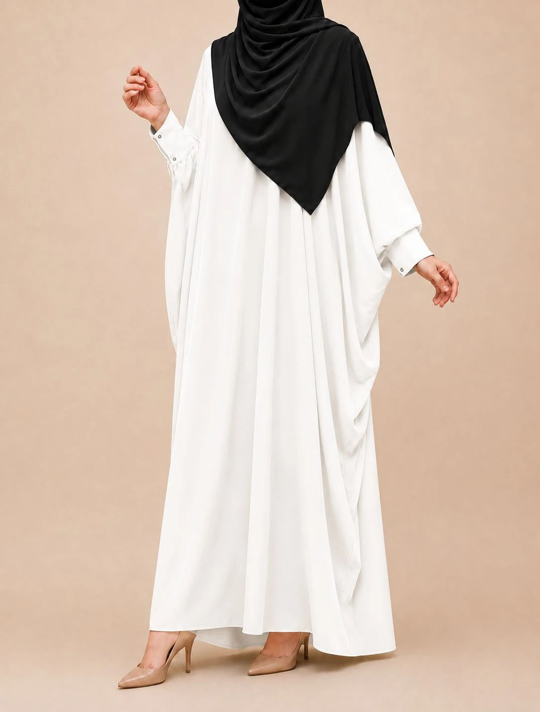 White Kaftan Abaya With Cuff Buttons