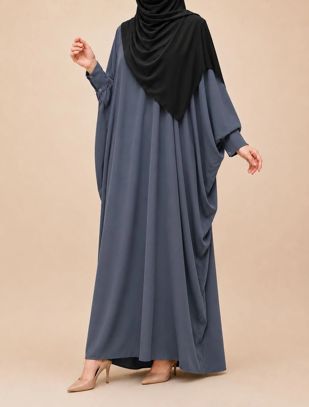 Grey Kaftan Abaya With Cuff Buttons