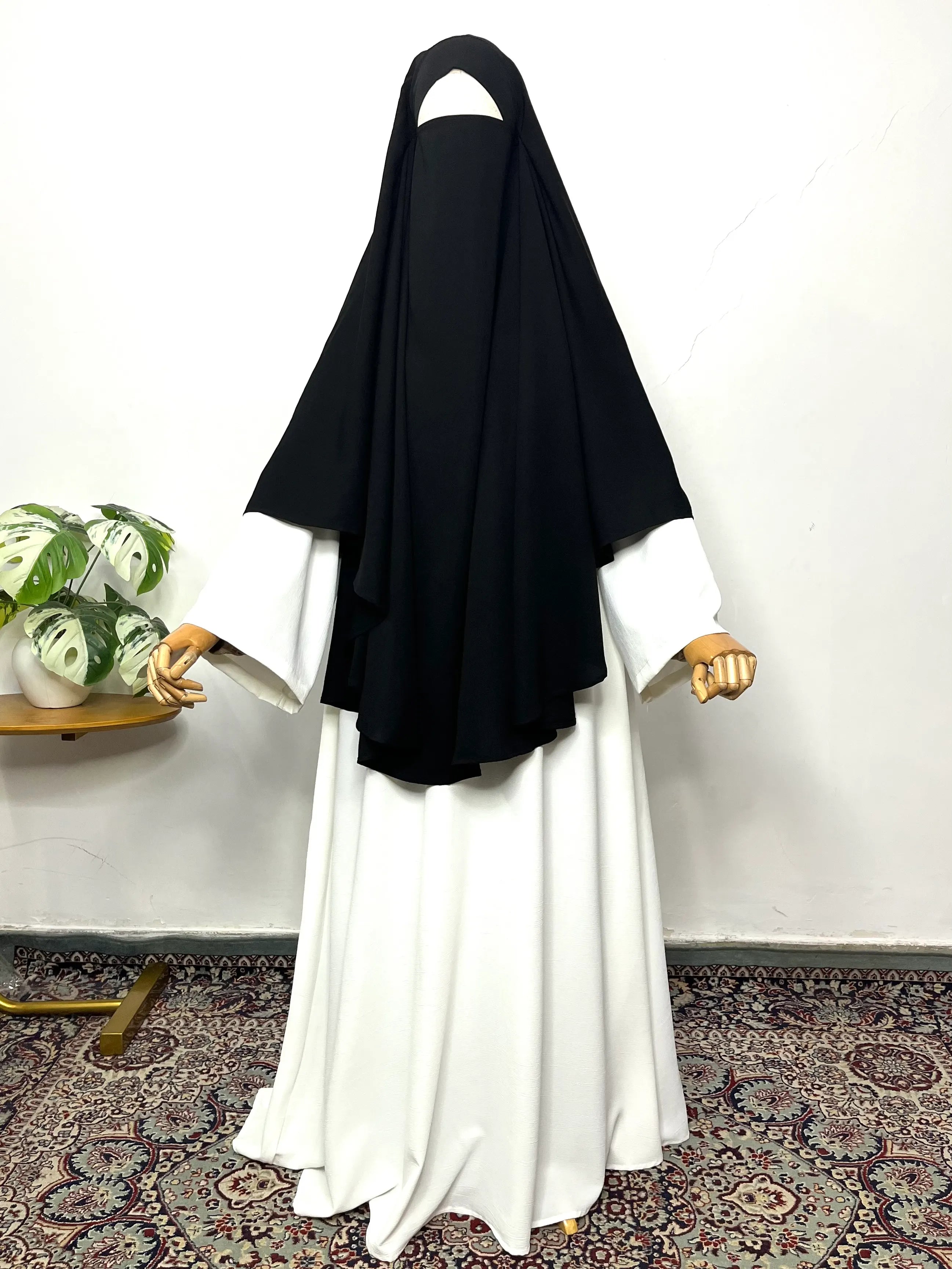white abaya with black khimar