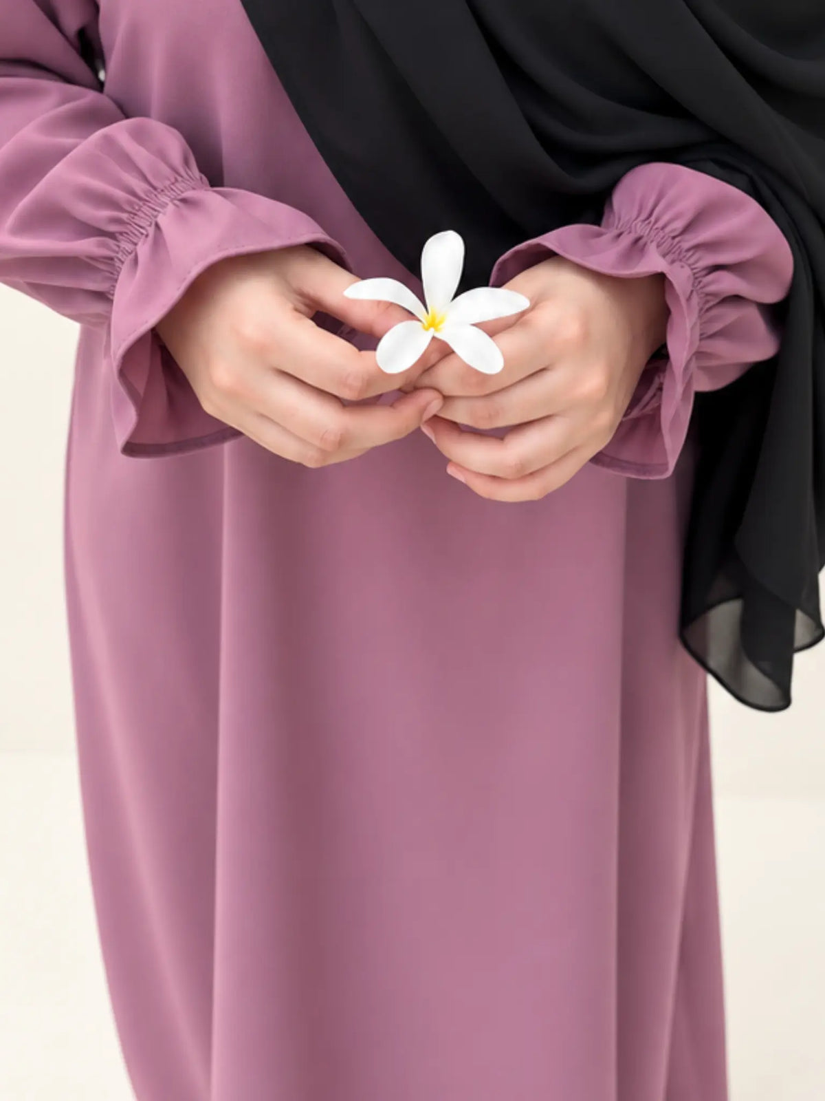 Basic Abaya With Flower Sleeves