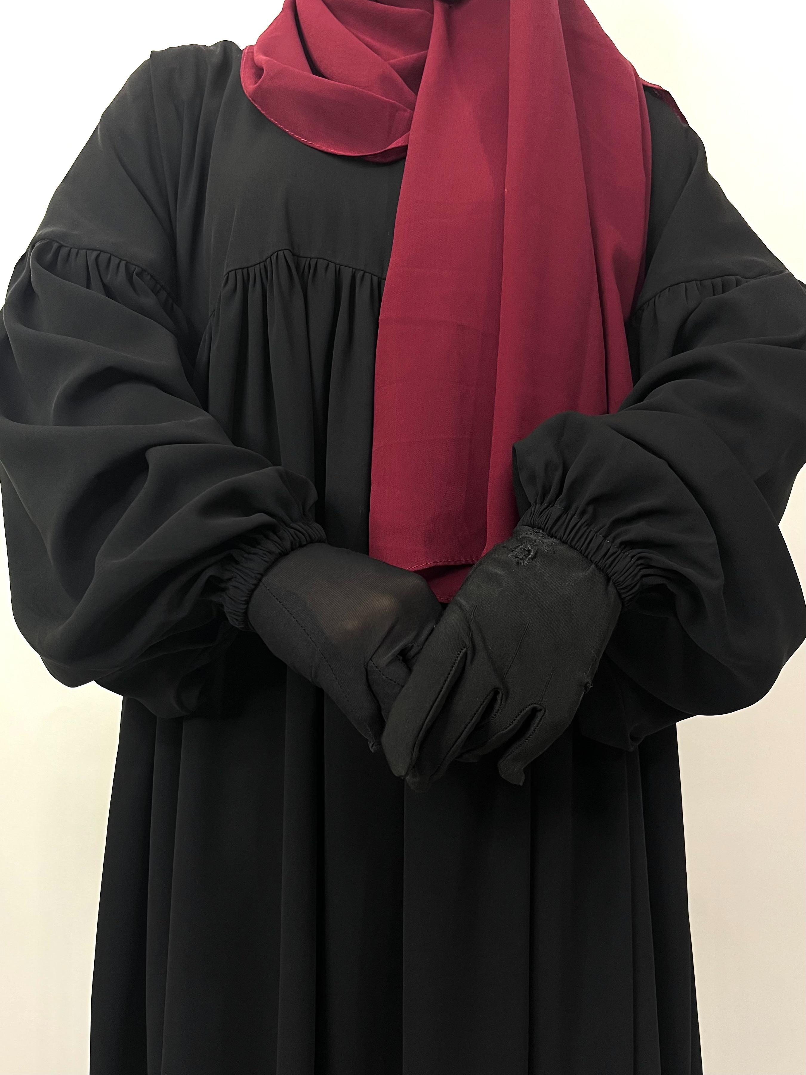 Black Frills Abaya With Pleated Sleeves