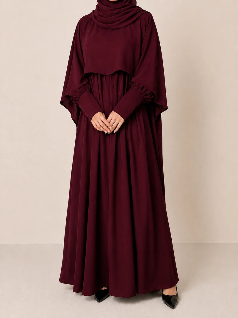 Maroon Nursing Abaya With Cape