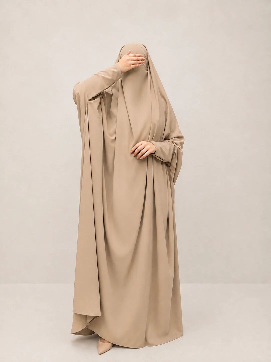 Beige Jilbab With Plain Sleeves