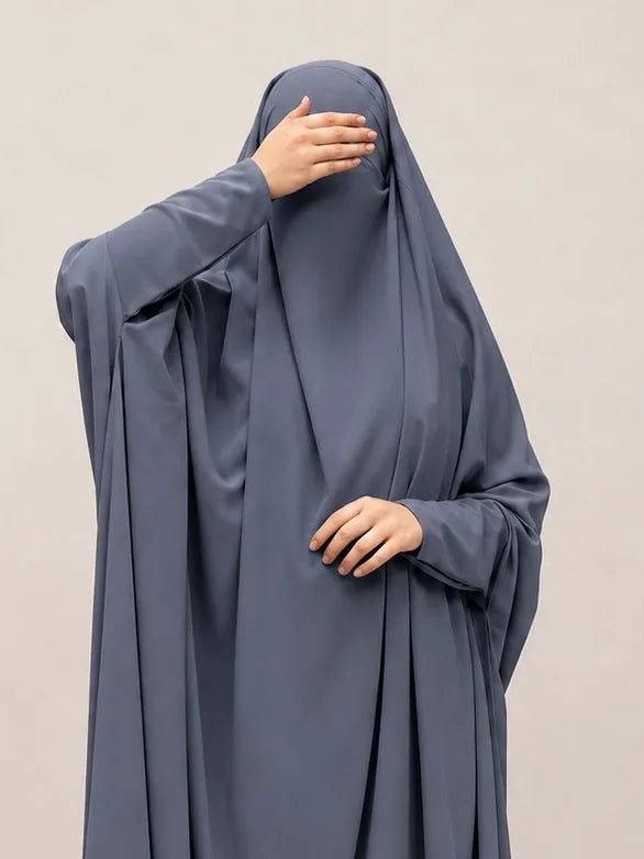 Grey Jilbab With Plain Sleeves