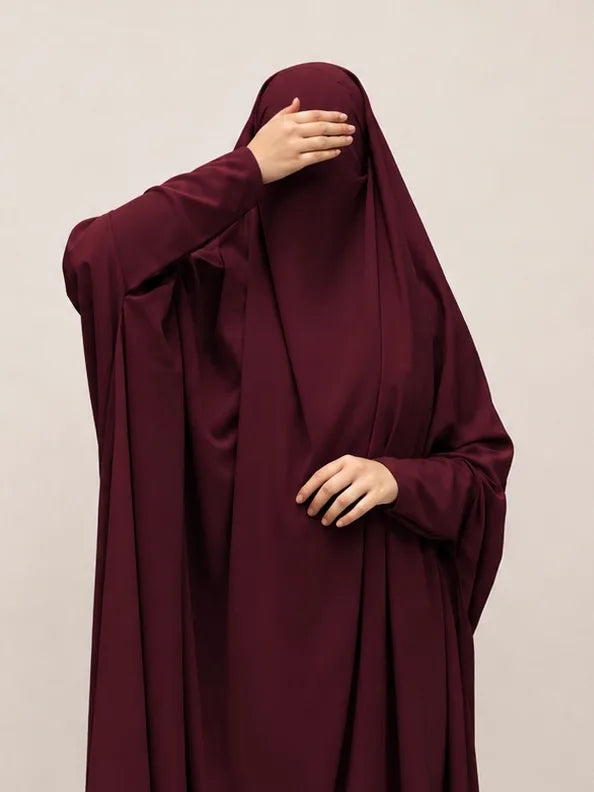 Maroon Jilbab With Plain Sleeves