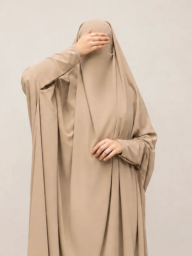 Beige Jilbab With Plain Sleeves