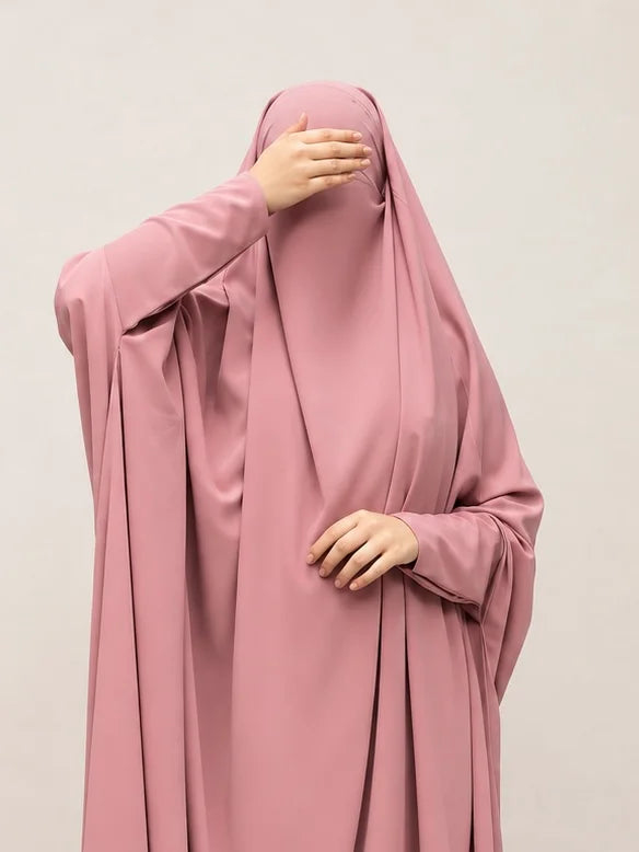 Pastel Pink Jilbab With Plain Sleeves