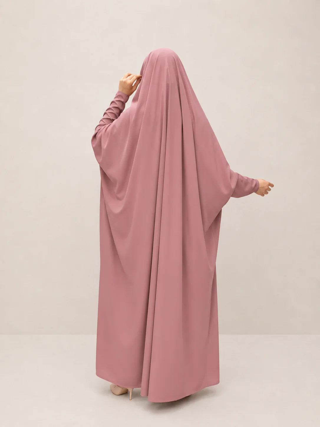 Pastel Pink Jilbab With Plain Sleeves