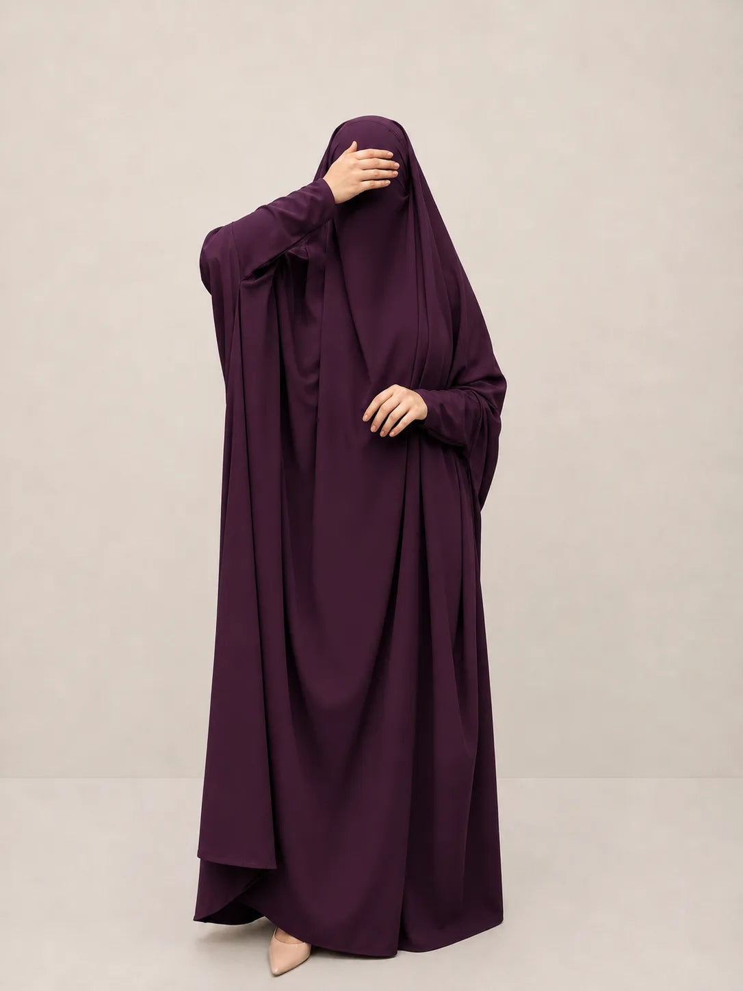 Plum Jilbab With Plain Sleeves