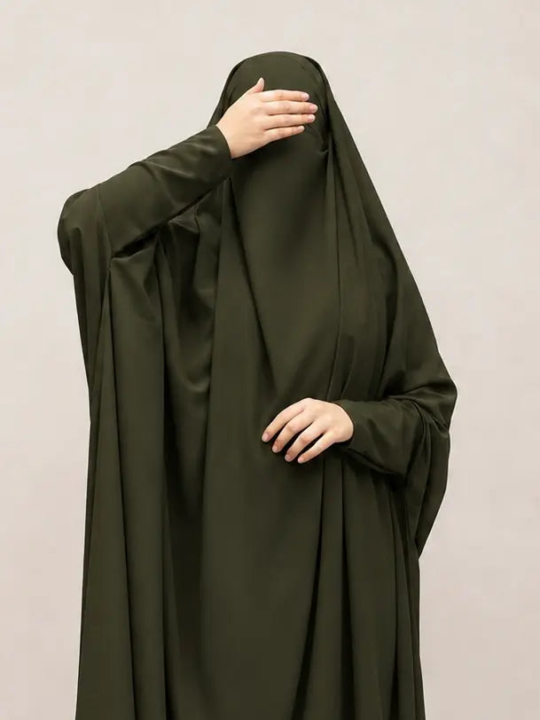Olive Jilbab With Plain Sleeves