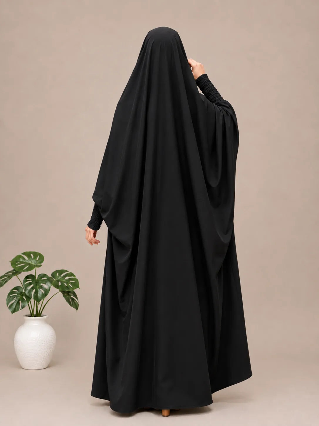 Black Jilbab With Smocked Sleeves
