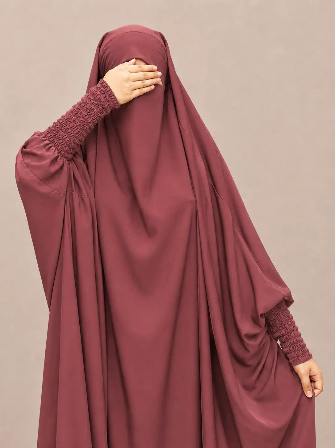 Pecan Jilbab With Smocked Sleeves