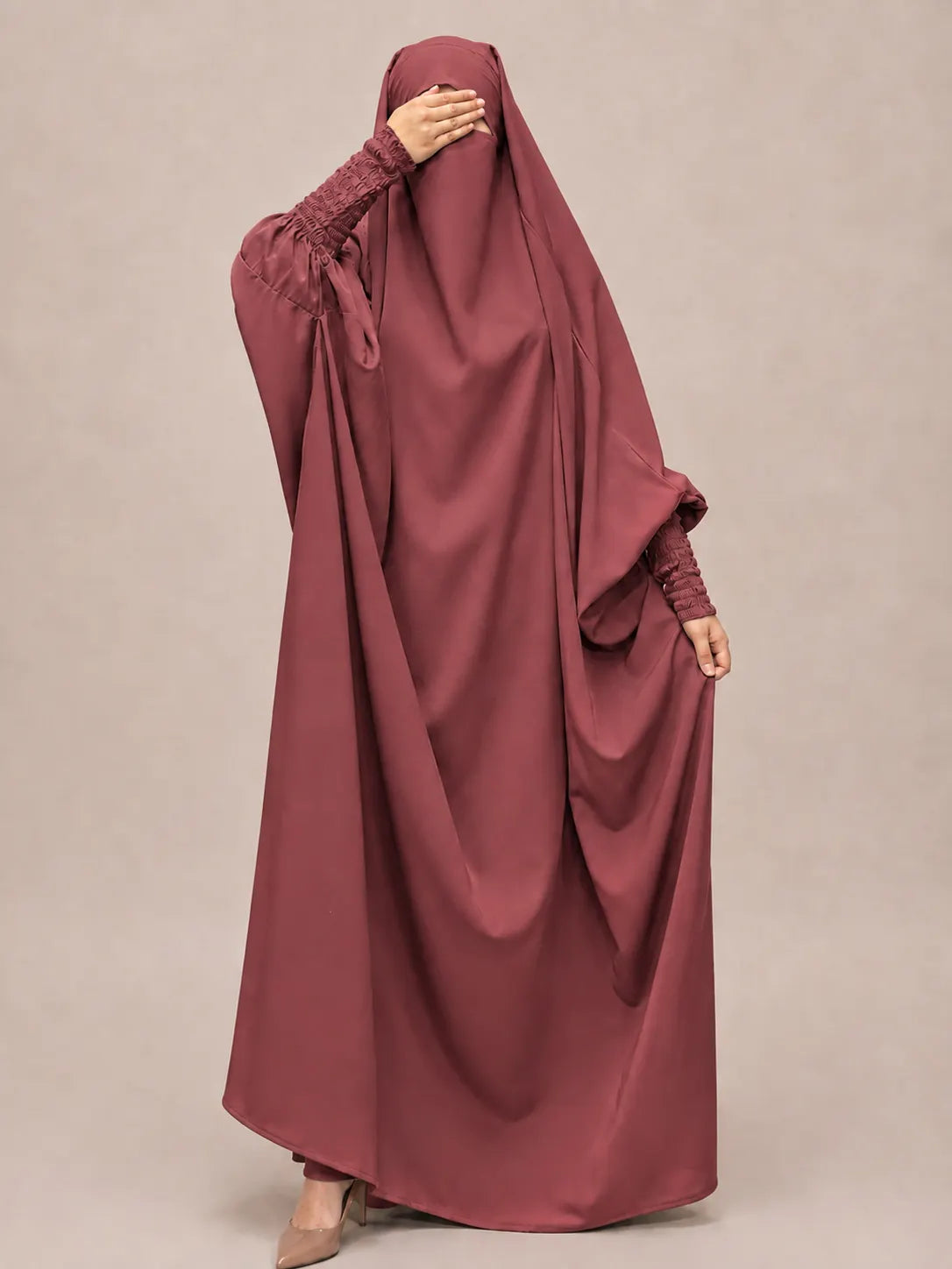 Pecan Jilbab With Smocked Sleeves