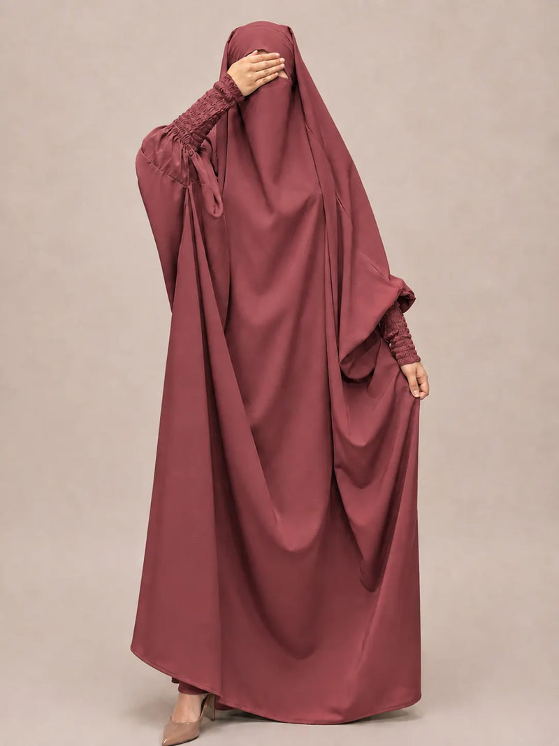 Pecan Jilbab With Smocked Sleeves