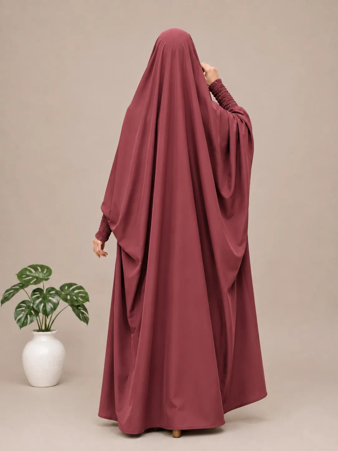 Pecan Jilbab With Smocked Sleeves