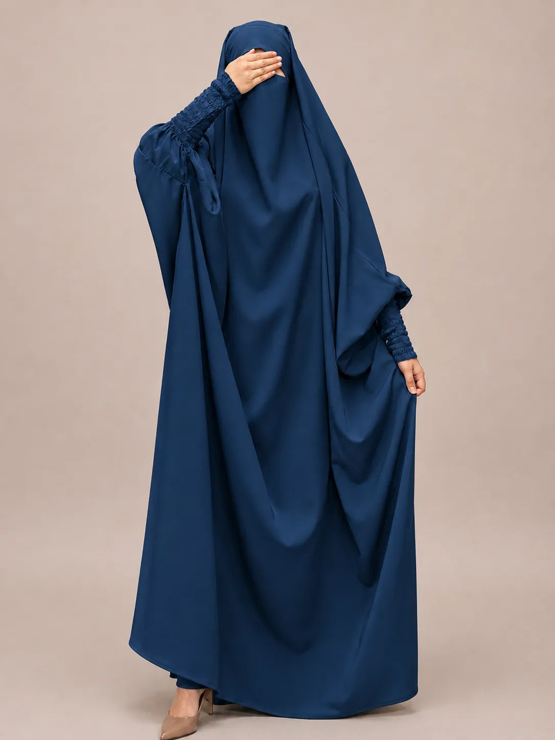 Crystal Blue Jilbab With Smocked Sleeves