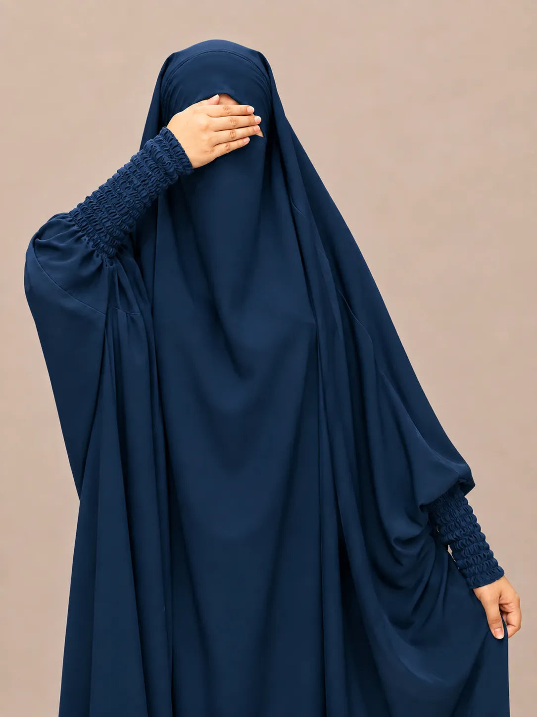 Crystal Blue Jilbab With Smocked Sleeves