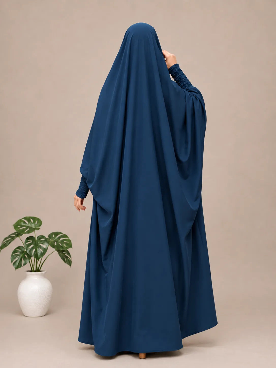 Crystal Blue Jilbab With Smocked Sleeves