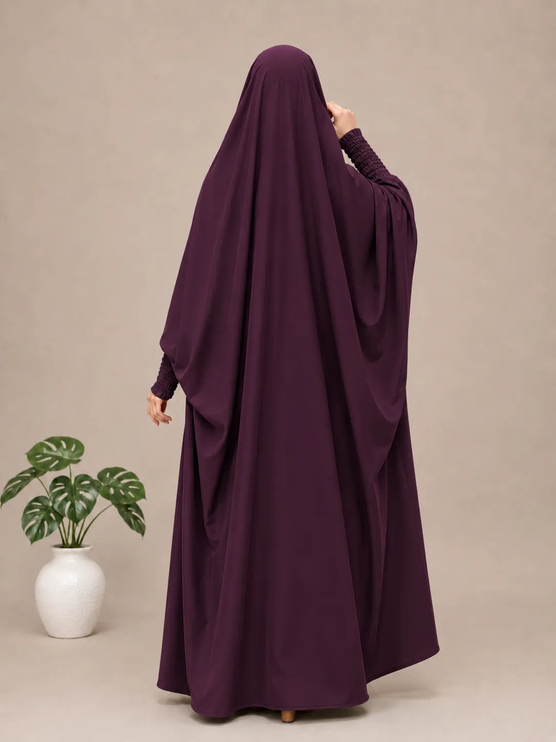 Plum Jilbab With Smocked Sleeves