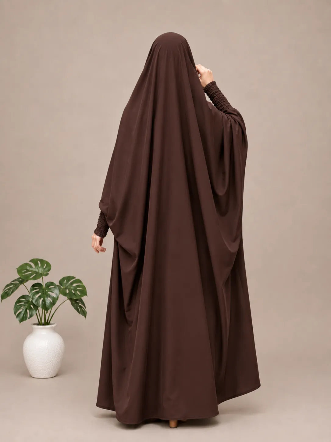 Brown Jilbab With Smocked Sleeves