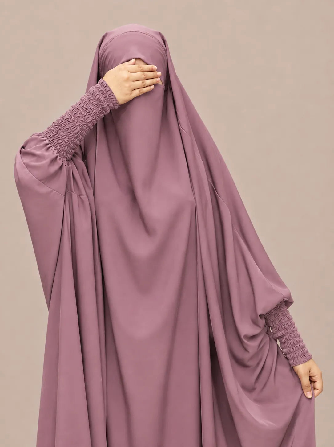 Dusty Mauve Jilbab With Smocked Sleeves