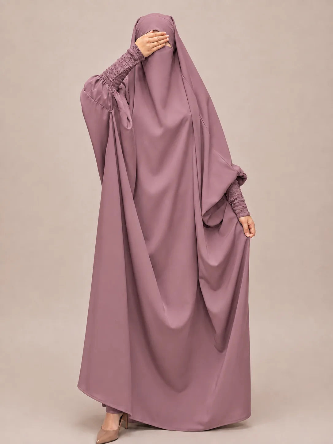 Dusty Mauve Jilbab With Smocked Sleeves