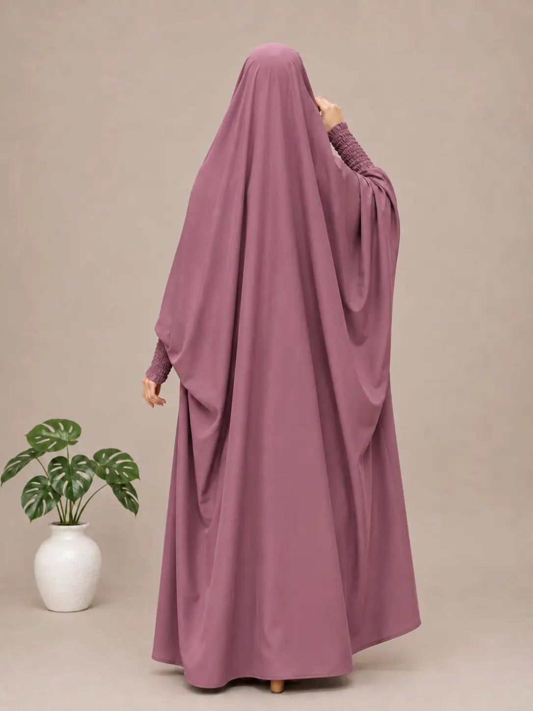 Dusty Mauve Jilbab With Smocked Sleeves