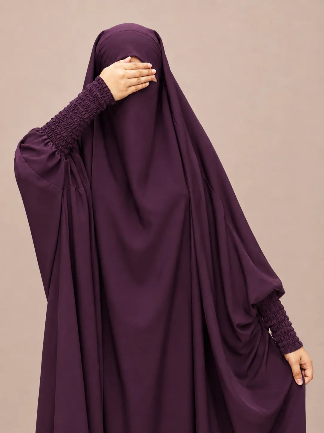 Plum Jilbab With Smocked Sleeves