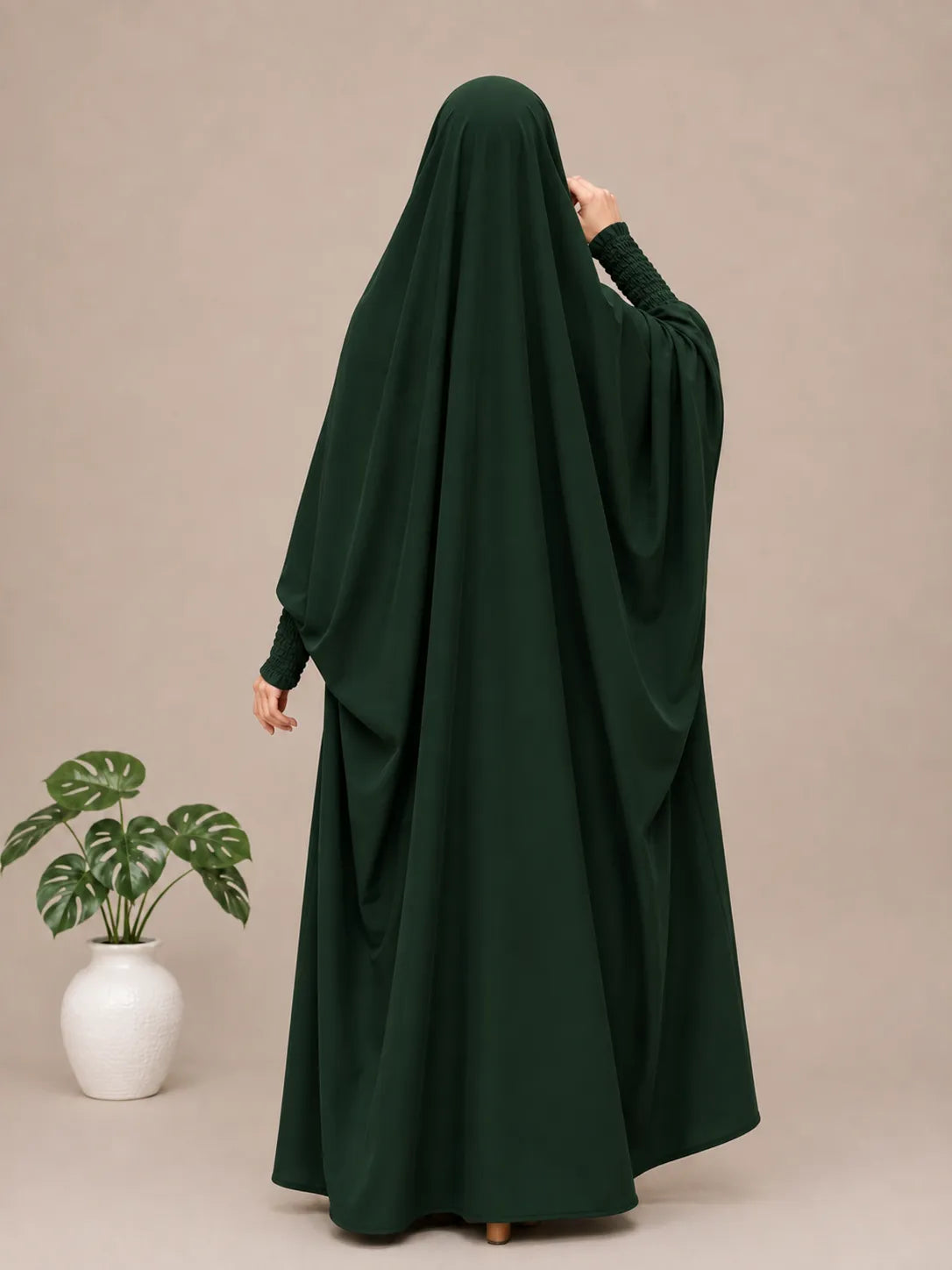 Hunter Green Jilbab With Smocked Sleeves