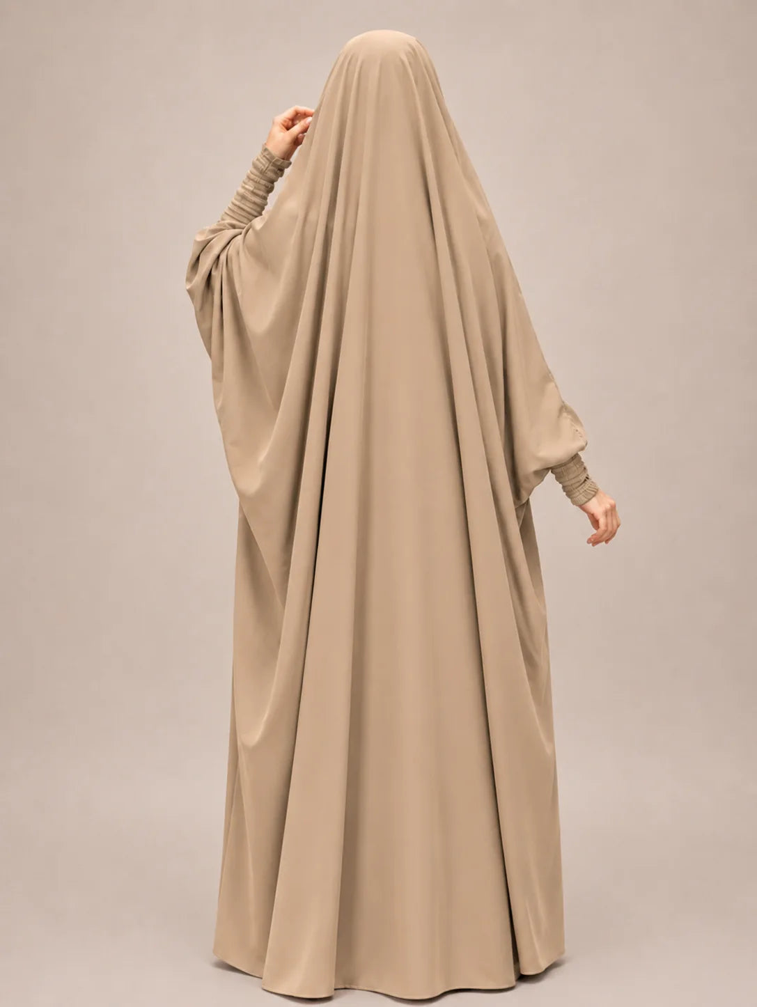 Beige Jilbab With Smocked Sleeves