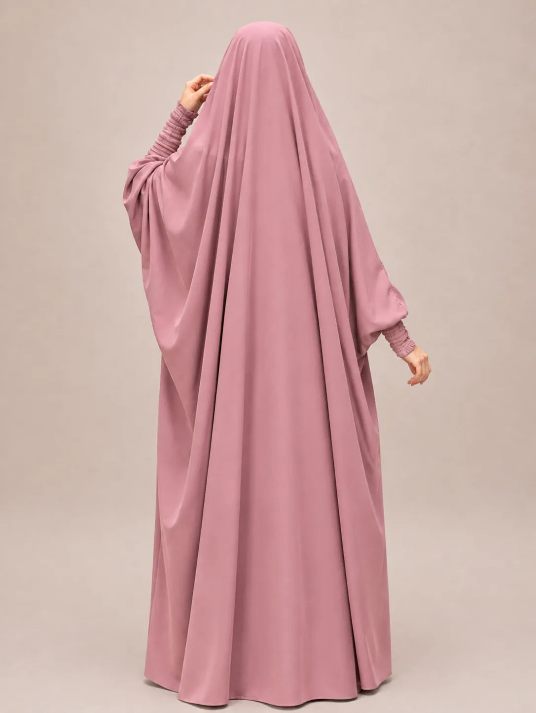 Pastel Pink One Pc Jilbab With Smocked Sleeves