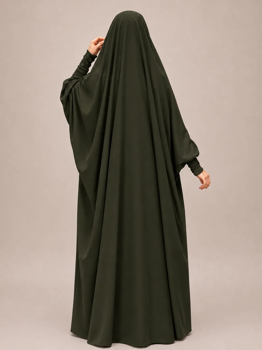 Olive Jilbab With Smocked Sleeves