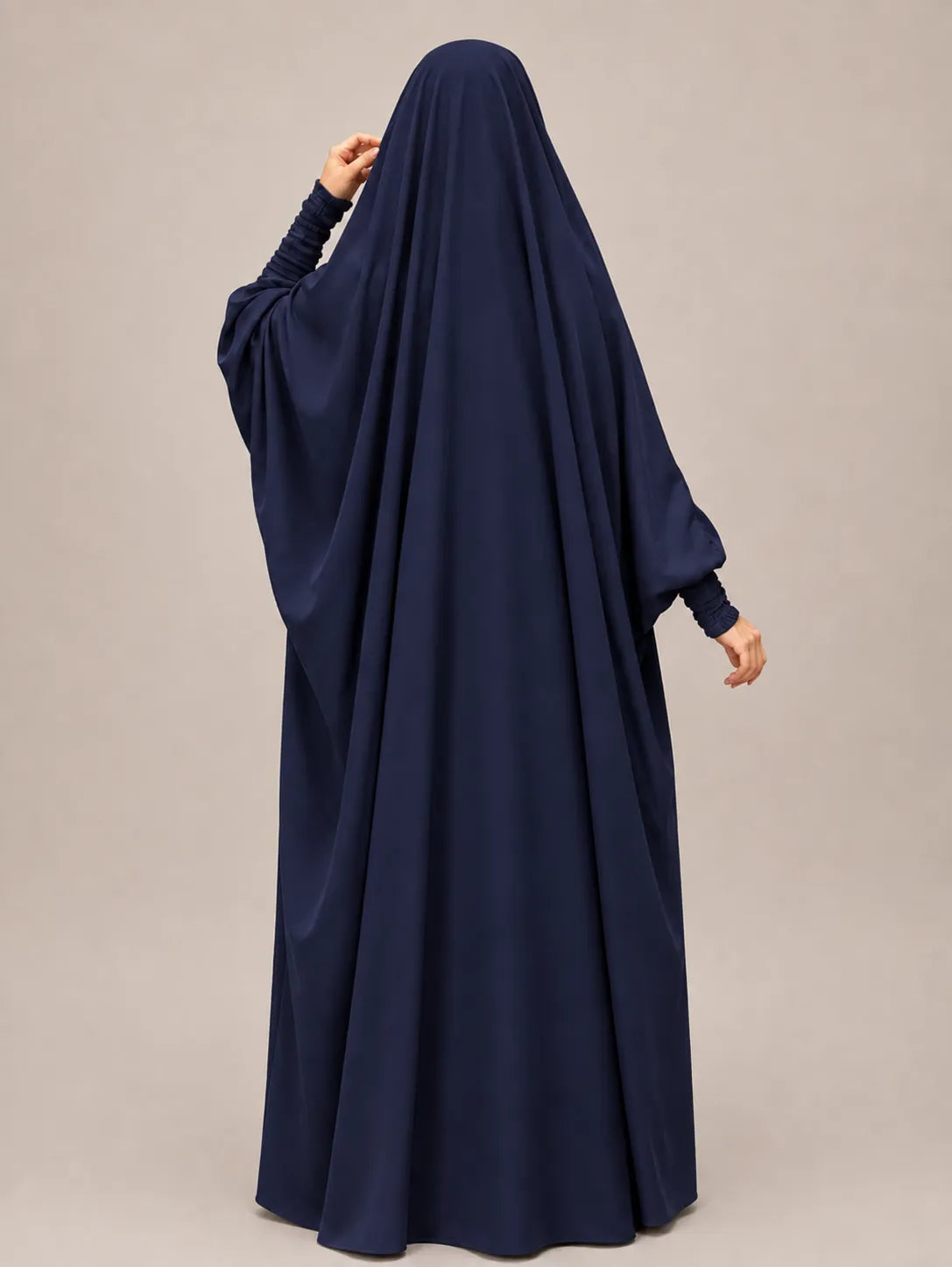 Navy Blue Jilbab With Smocked Sleeves