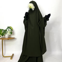 Olive Two Pc Jilbab With Flower Sleeves