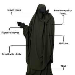 Olive Two Pc Jilbab With Flower Sleeves